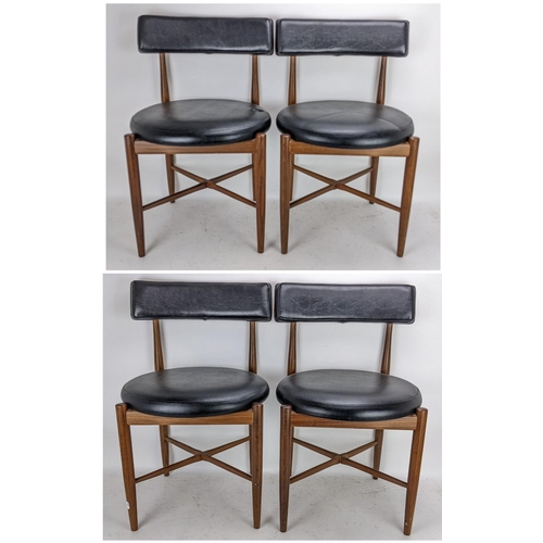 252 - Victor B Wilkins for G Plan - A set of four 1960s 'Fresco' range teak dining chairs having black lea... 