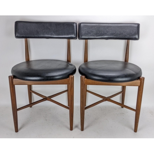 252 - Victor B Wilkins for G Plan - A set of four 1960s 'Fresco' range teak dining chairs having black lea... 