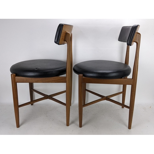 252 - Victor B Wilkins for G Plan - A set of four 1960s 'Fresco' range teak dining chairs having black lea... 