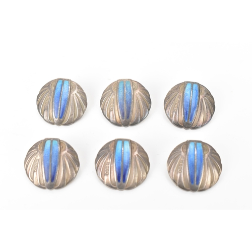 31 - A Set of Six Art Nouveau Silver & Turquoise Buttons by Theodor Fahrner & Retailed by Murrle Bennett ... 