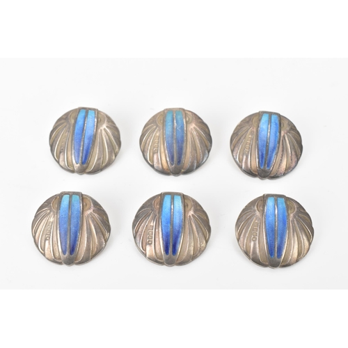 31 - A Set of Six Art Nouveau Silver & Turquoise Buttons by Theodor Fahrner & Retailed by Murrle Bennett ... 