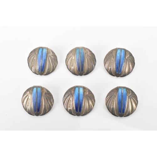 31 - A Set of Six Art Nouveau Silver & Turquoise Buttons by Theodor Fahrner & Retailed by Murrle Bennett ... 