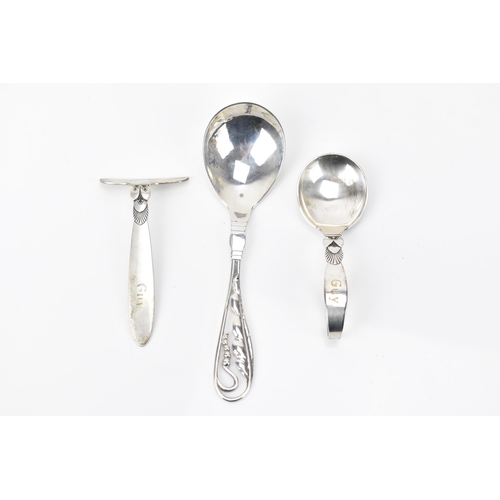 34 - Georg Jensen Danish sterling silver cutlery, comprising a spoon with a pierced handle 15cm, a baby f... 