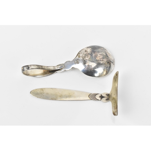 34 - Georg Jensen Danish sterling silver cutlery, comprising a spoon with a pierced handle 15cm, a baby f... 