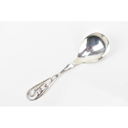 34 - Georg Jensen Danish sterling silver cutlery, comprising a spoon with a pierced handle 15cm, a baby f... 