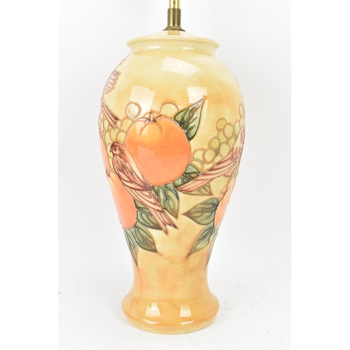 4 - A Moorcroft pottery 'Finches Ochre' pattern table lamp, designed by Sally Tuffin, circa 1990, of bal... 