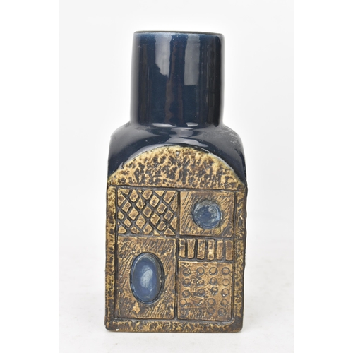 47 - A Troika pottery spice jar by Avril Bennet, the four sides with incised geometric designs on a blue ... 