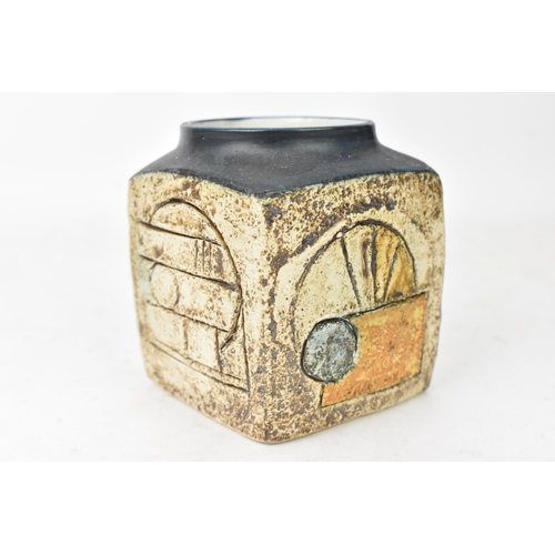 49 - A Troika marmalade jar by Eleanor Winning, the four sides with incised geometric designs, signed Tro... 