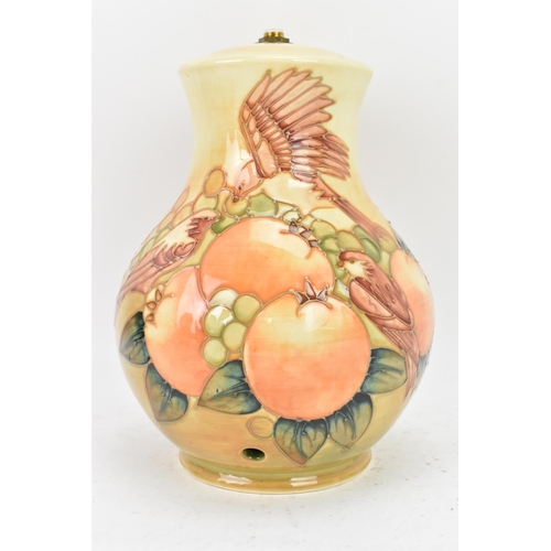 5 - A Moorcroft pottery 'Finches Ochre' pattern table lamp, designed by Sally Tuffin, circa 1990, of bal... 