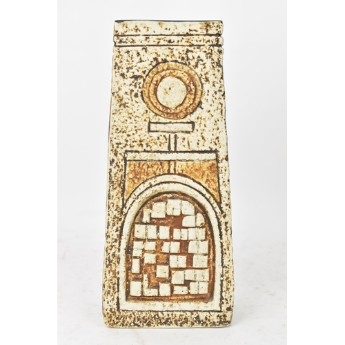 50 - A Troika coffin vase by Jane Fitzgerald, the four tapering sides with incised geometric designs, sig... 