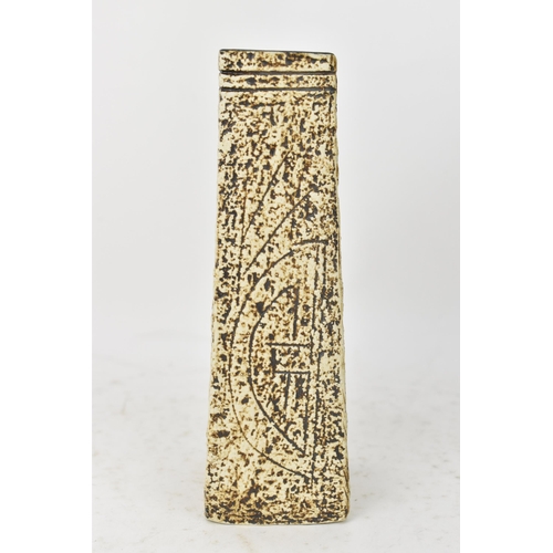 50 - A Troika coffin vase by Jane Fitzgerald, the four tapering sides with incised geometric designs, sig... 