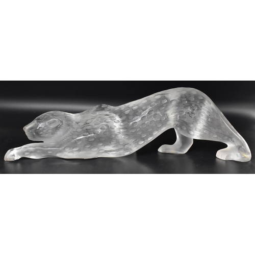 55 - A Lalique frosted glass sculpture, modelled as a prowling leopard, signed to the base, 10cm high x 3... 