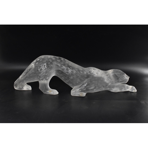 55 - A Lalique frosted glass sculpture, modelled as a prowling leopard, signed to the base, 10cm high x 3... 