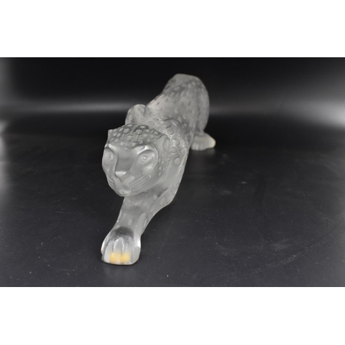 55 - A Lalique frosted glass sculpture, modelled as a prowling leopard, signed to the base, 10cm high x 3... 