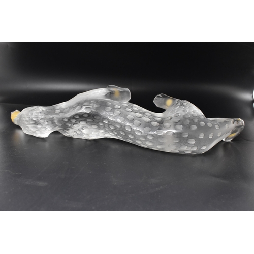 55 - A Lalique frosted glass sculpture, modelled as a prowling leopard, signed to the base, 10cm high x 3... 