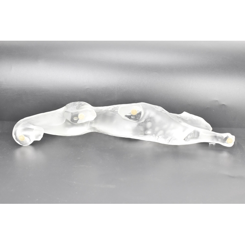 55 - A Lalique frosted glass sculpture, modelled as a prowling leopard, signed to the base, 10cm high x 3... 