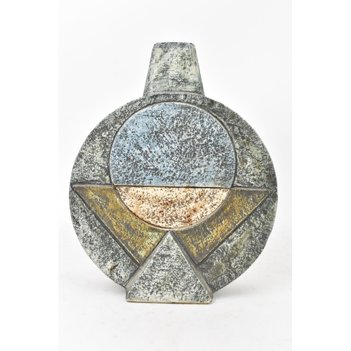 61 - A Troika pottery lamp base by Eleanor Winning, of circular form, both sides with incised geometric d... 