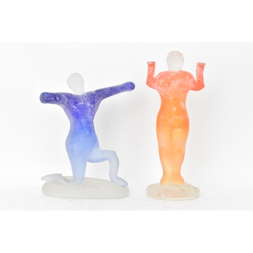 66 - Two Murano coloured frosted glass figures to include one of a nude female 18cm high x 7.5cm wide, th... 