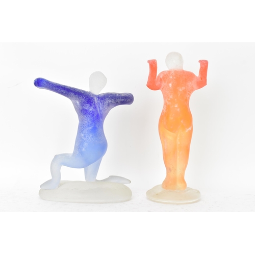 66 - Two Murano coloured frosted glass figures to include one of a nude female 18cm high x 7.5cm wide, th... 