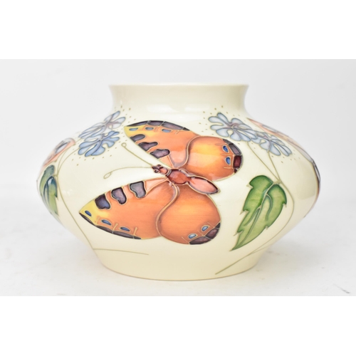 68 - A Moorcroft pottery 'Butterfly' pattern vase, circa 1993, of squat circular form, decorated with but... 