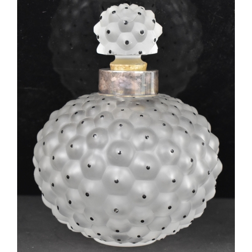 82 - A Lalique 'Cactus' frosted glass scent bottle and stopper, frosted glass with black enamel decoratio... 