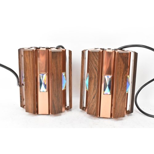 87 - A pair of 1960s Danish Werner Schou for Cornell Elektro afromosia and copper hanging lanterns, each ... 