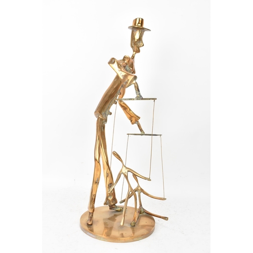 92 - Yves LOHE (1947) A gilded bronze sculpture of a puppet master wearing a top hat, impressed 'LOHE' to... 