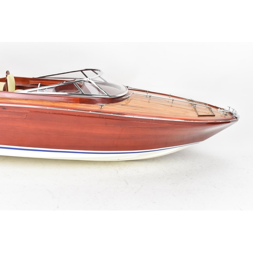 93 - A scale model of a Riva Rama speedboat, varnish finished with cream leather upholstered seats and ch... 