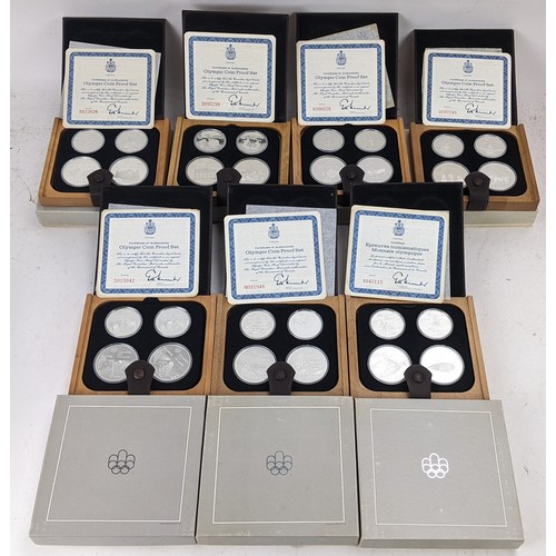 111 - 1976 Canadian Olympics Silver Proof Four-Coin Complete Set of 7, each with original box and CAO,