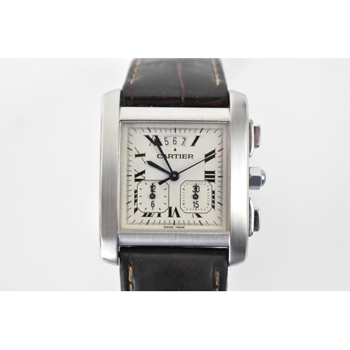 1 - A Cartier Tank Francaise, chronograph, quartz, gents, stainless steel wristwatch, having a square di... 