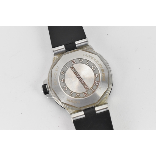 2 - A Bulgari, automatic, gents, stainless steel wristwatch, having a silver checkered pattern textured ... 