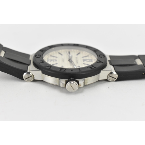 2 - A Bulgari, automatic, gents, stainless steel wristwatch, having a silver checkered pattern textured ... 