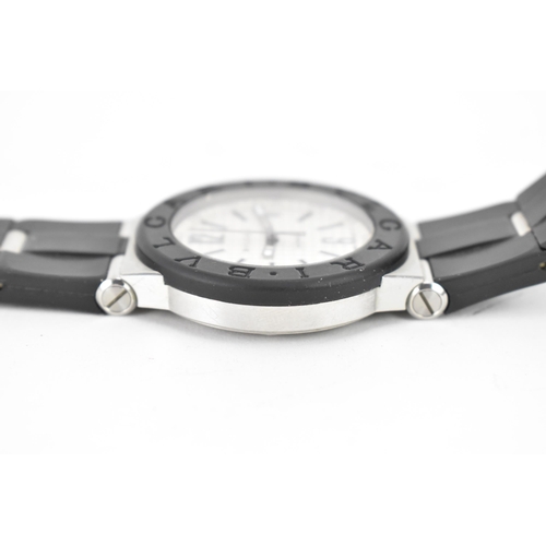 2 - A Bulgari, automatic, gents, stainless steel wristwatch, having a silver checkered pattern textured ... 