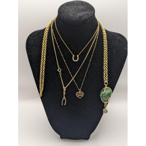 53 - **THIS LOT HAS BEEN WITHDRAWN**
Two yellow metal pendants, a 9ct gold necklace, along with a 14ct go... 