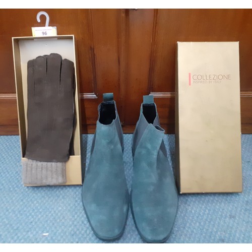 96 - A pair of Asos grey suede Chelsea boots size 9.5 together with a pair of M&S Collezione gents gloves... 