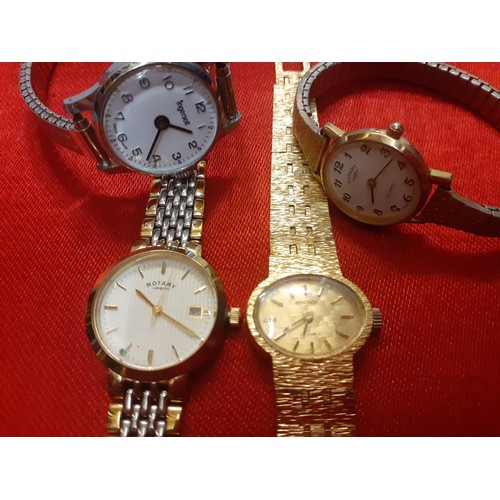 91 - Four ladies watches to include 2 Rotary, an Ingersoll and a Sekonda. Location: RAB Table
If there is... 