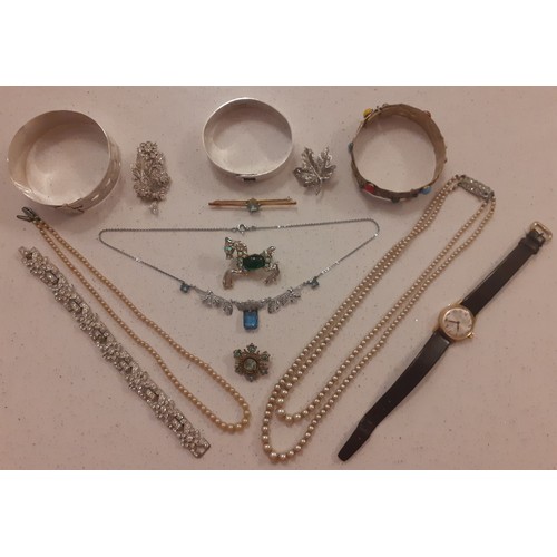 59 - Vintage costume jewellery to include a Charles Horner silver adjustable buckle style bracelet with s... 