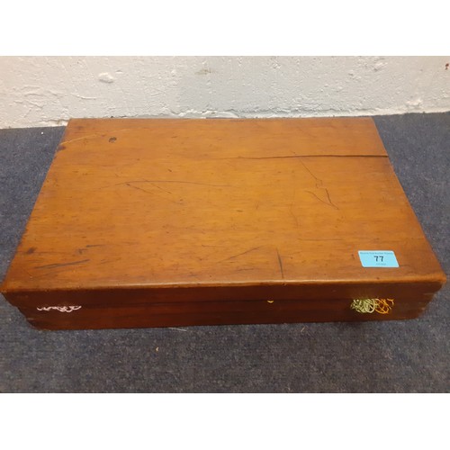 77 - An early 20th Century mahogany box containing a quantity of Briggs Court embroidery silks, C.A Ricka... 