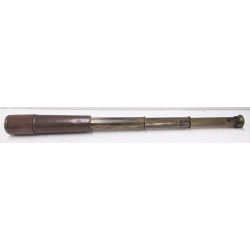 183 - A WW2 Scout regiment three drawer telescope in a brown leather carrying case, the brown case inscrib... 