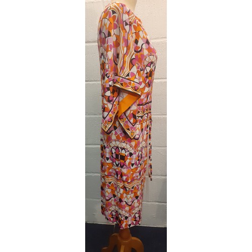 1 - Emilio Pucci-A silk mix midi length Grecian style dress having a drawstring waistband and a geometri... 