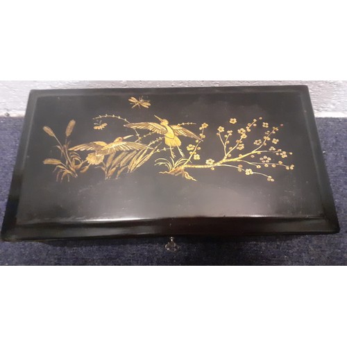 27 - A Paillard Vaucher Fils music box playing six sacred airs in a black lacquered case with Chinoiserie... 