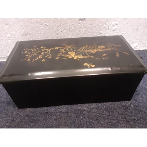 27 - A Paillard Vaucher Fils music box playing six sacred airs in a black lacquered case with Chinoiserie... 