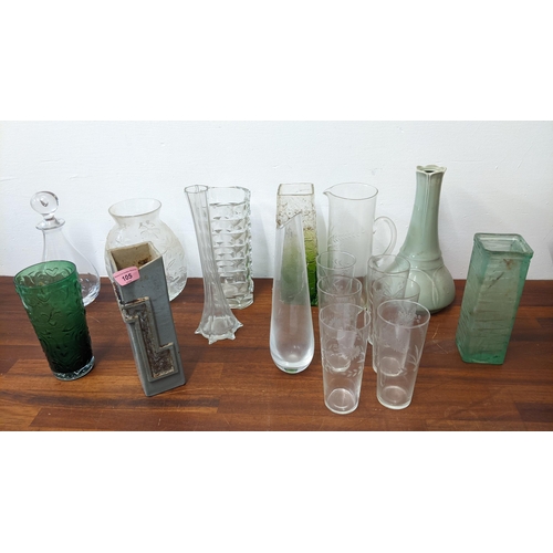 105 - Glassware to include a French vase, a lemonade set, a studio pottery vase and other items
Location:G... 