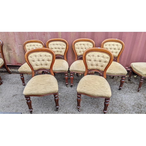 188 - A set of six Victorian mahogany upholstered back dining chairs with baluster turned, reeded legs
Loc... 