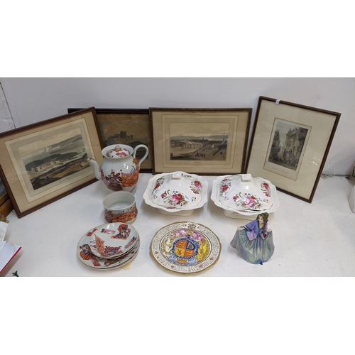 421 - Ceramics to include a Japanese part tea set, a pair of 19thc tureens, a Royal Doulton figure HN1318 ... 