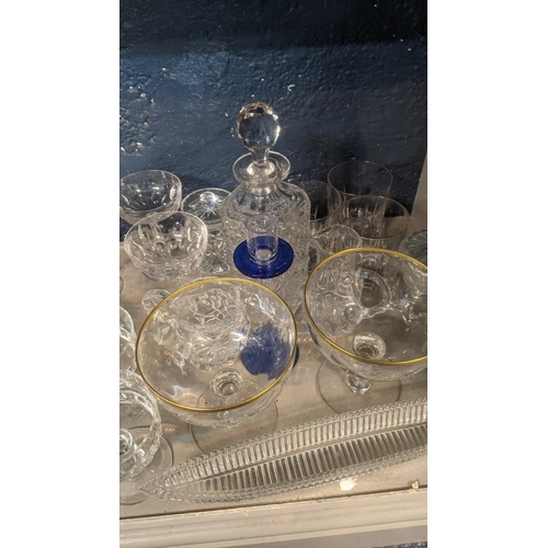 70 - Mixed glassware to include an early 20th century sapphire blue pedestal bowl, early 20th century gil... 