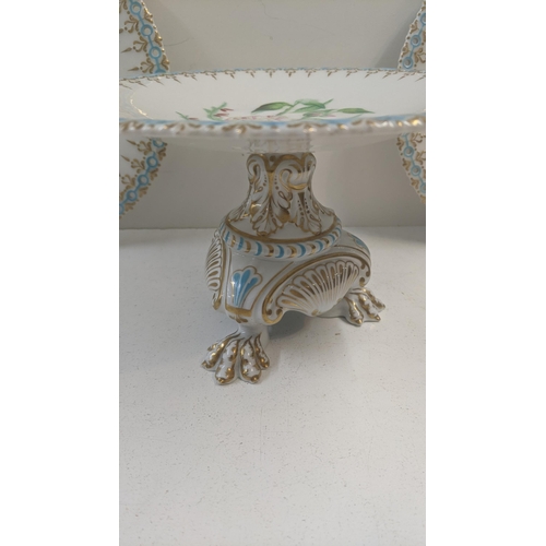 74 - 19th century ceramics to include a blue and white and gold pedestal dish on three claw feet decorate... 