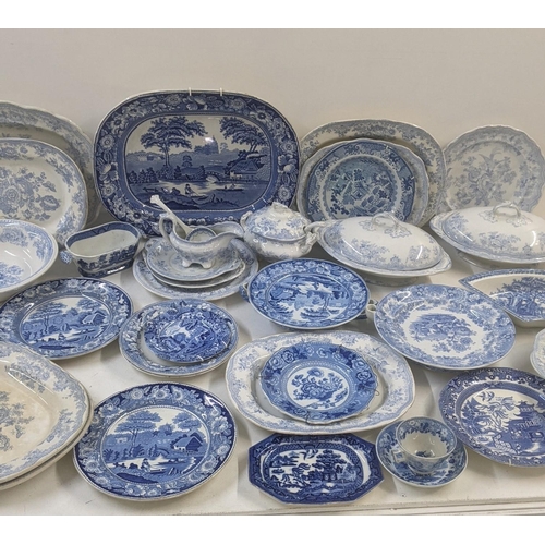 77 - A collection of early 19th century and later blue and white ceramics to include Wedgwood pearl ware,... 