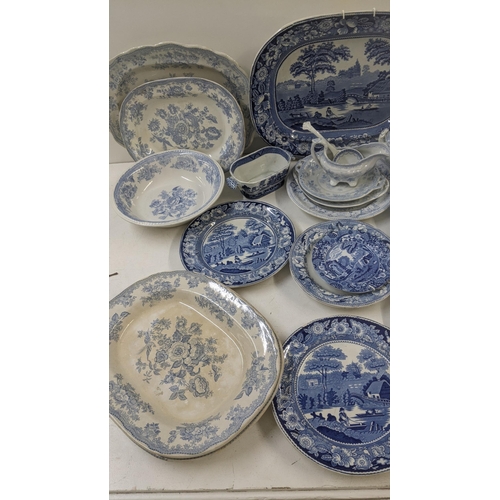 77 - A collection of early 19th century and later blue and white ceramics to include Wedgwood pearl ware,... 