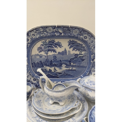 77 - A collection of early 19th century and later blue and white ceramics to include Wedgwood pearl ware,... 